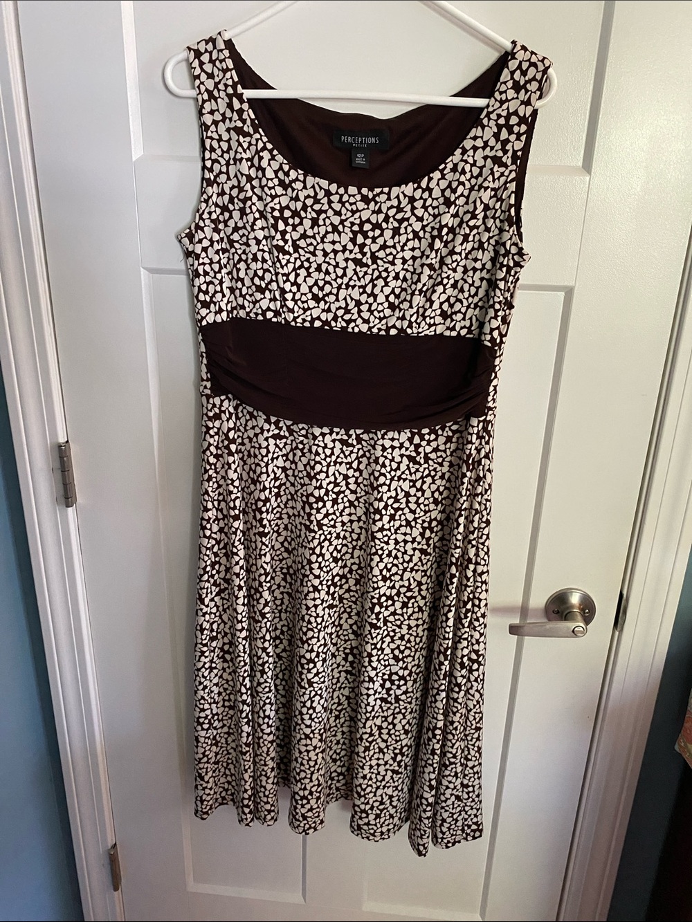 Perceptions Brown and White Sleeveless Fit-and-Flare Dress